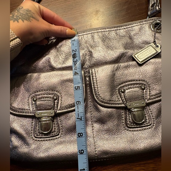 Coach Silver Metallic Leather Shoulder Bag - Picture 8 of 9